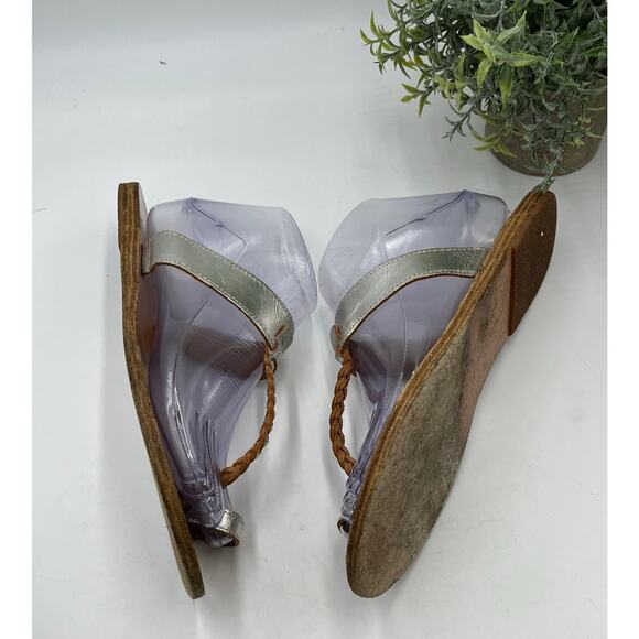Ancient Greek Leather Melpomeni Platinum Silver Braided Thong Sandals Sz 40/9 - Picture 8 of 8